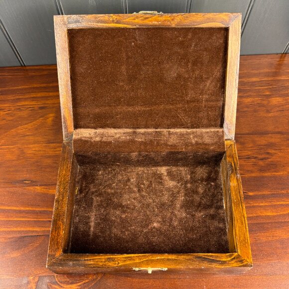 Vintage Wood Jewelry Box Floral Faux Leather Top Trinket Box with Rose Design - Picture 10 of 16